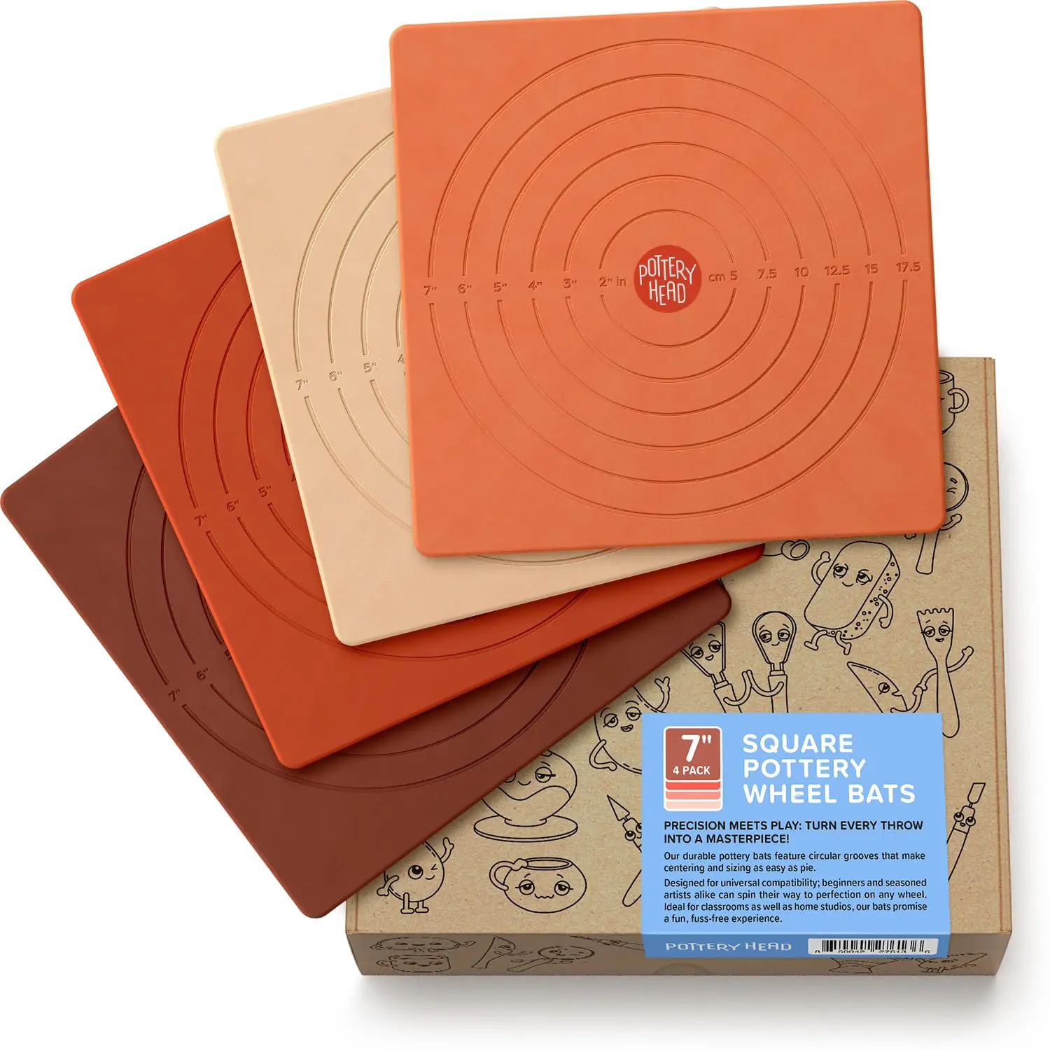 Pottery Wheel Bats - 4-Piece Square Shape Bats with Guiding Lines, Durable Plastic Universal Pottery Accessories for All Skill Levels, Easy to Clean for Clay/Dough Throwing Fluid Motion
