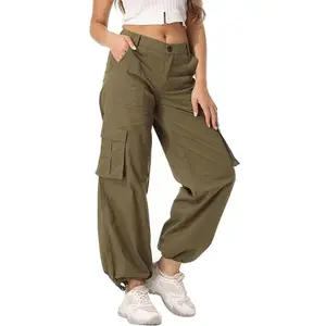 AVAMO Stretchy Hiking Cargo Pants High Waisted Travel Y2k Streetwear Casual Baggy Pant With Multi-Pocket Drawstring Ankle Cuffs Trousers Combat Military Trousers