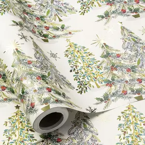Luxury Christmas Tree Wrapping Paper Roll, Mini Roll, Elegant Gold Foil Xmas Tree Gift Wrap Paper for Holiday Gifts, Party, DIY Crafts