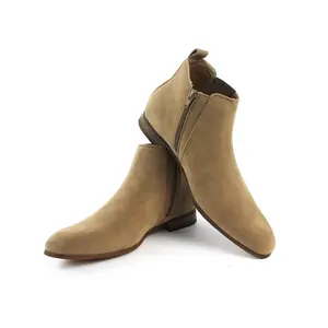 Mens Tan Suede Chelsea Dress Boots With Size Zipper Round Toe Ankle High By AZARMAN