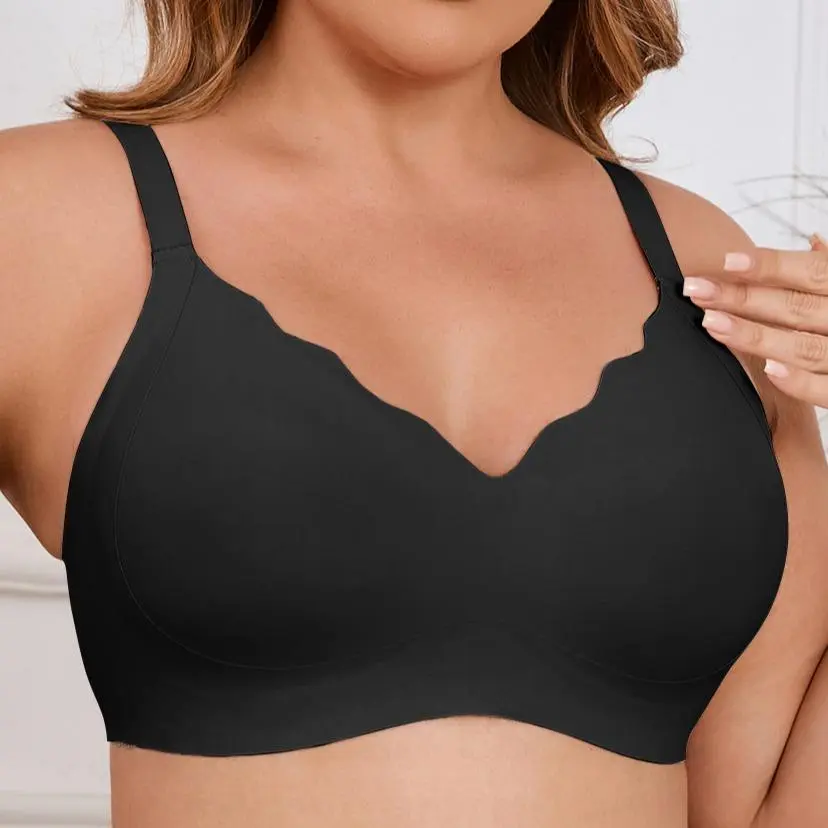 EssElegance Bras for Women No Underwire Seamless Bralettes Wireless Push Up Scalloped Full Coverage Comfortable Everyday Bra Womenswear