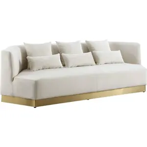 Marquis Velvet Sofa, Contemporary Design, Black, 93"W x 38"D x 29"H, Brushed Gold Stainless Steel Base, Pillows Included
