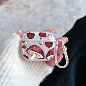 Mushroom Whimsy Pattern TPU Soft Protective Case for Apple AirPods 4/3/2/1/Pro/Pro2 Transparent Earphone Cover with Keychain Attachment