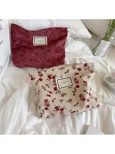 Rose Pattern Hexagonal Makeup Bag, Large Capacity Soft Flower Design, Travel Essential for Women Girls, Perfect Gift