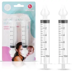 Baby Nasal Syringe (2-Pack) - Safe Silicone Nasal Aspirator for Newborn - Infant Mucus Removal - 10ml Nose Cleaner Syringe for Baby - Toddler Congestion Relief - Reusable Tips - White