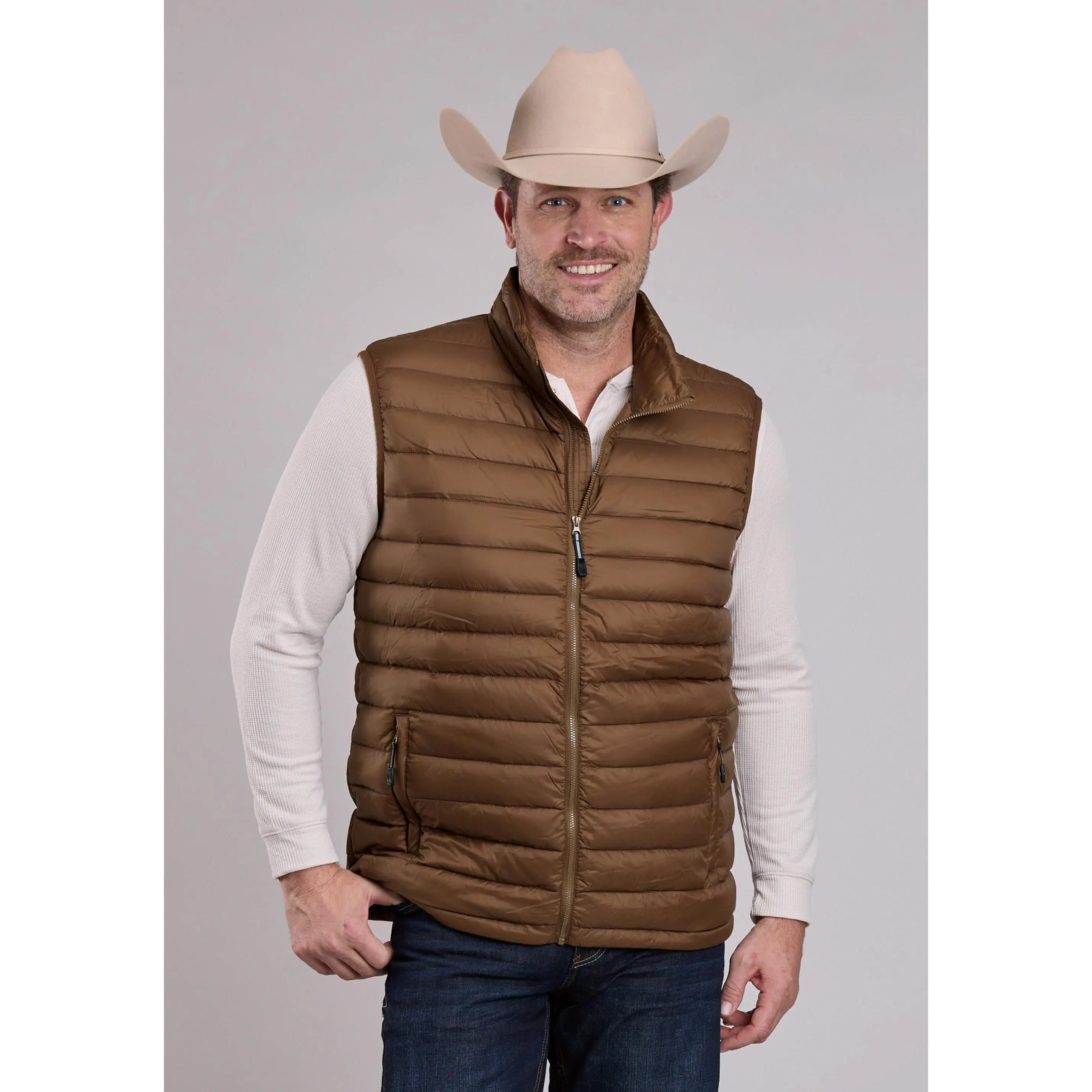 Mens Vest Zipper Nylon Down Proof Coated Western Vest