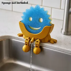Cute Fun Drainage Smiley Sponge Holder with Drain Holes Legs, 2026 New Creative 3D Printed Dish Sponge Storage Rack, Kitchen Sink Counter Organizer