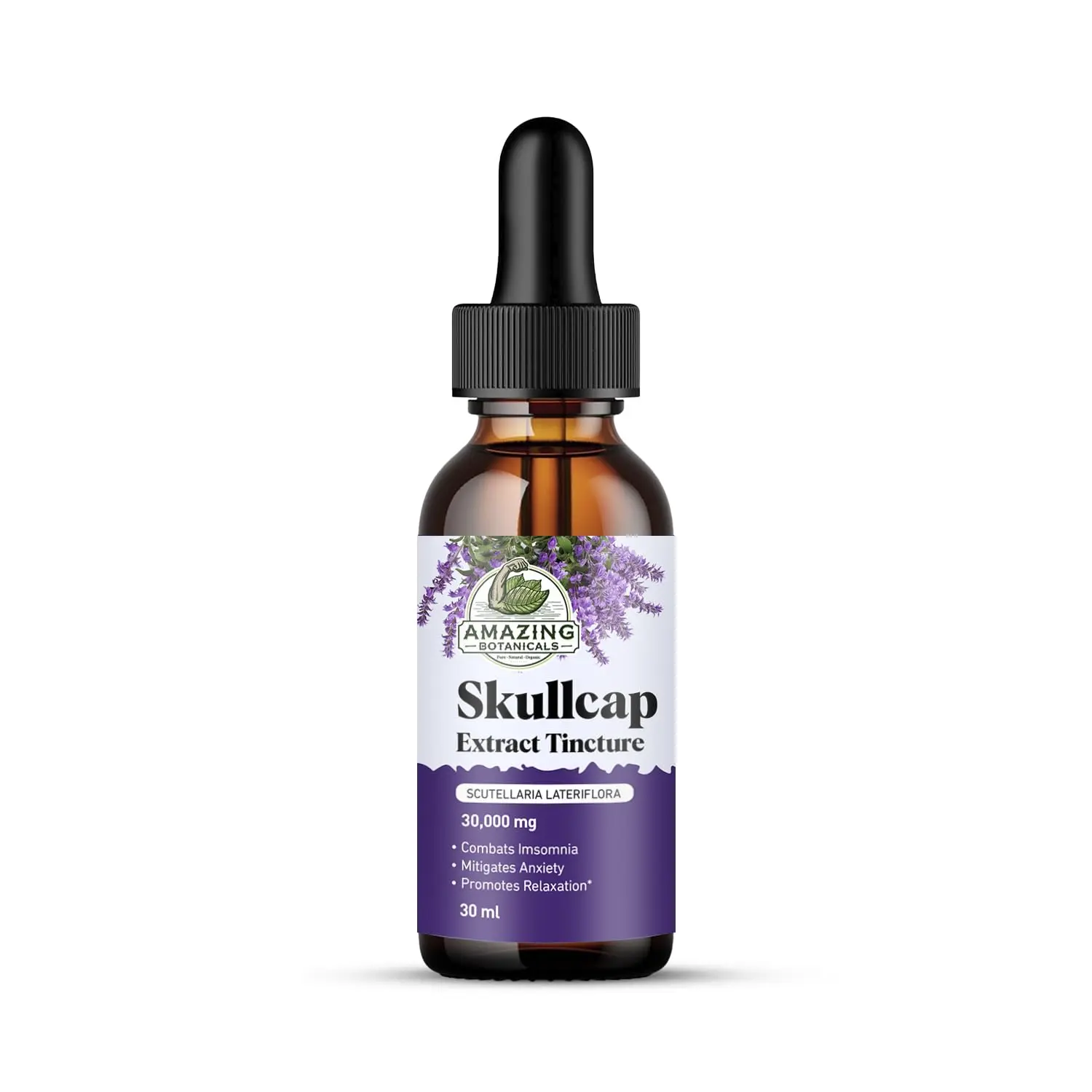 Amazing Botanicals Concentrated Skullcap Tincture - 10X Botanical Extracts, 30,000 mg, 30ml/1oz Natural Ingredients High-Potency Edible Herbal Liquid, Health & Wellness Supplement for Relaxation, Dietary, Herbs
