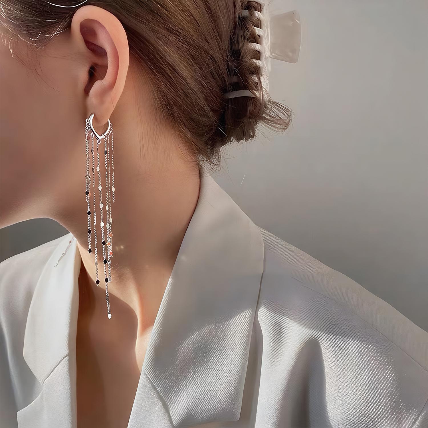Women's 2Pcs Plated Metal Long Chain Threaded Tassel Earrings - Hypoallergenic, Lightweight Statement Jewelry for Bride Party, Ideal Mother's Day Gifts