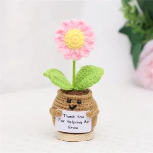 Handmade Knitted Positive Energy Decor, Crochet Forget-Me-Not Plush Toy Pot, Encouraging Gift for Gardening Lovers