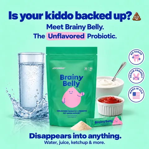 *VIRAL* JoySpring Brainy Belly Unflavored Kids Probiotic & Prebiotic Powder Sticks | Daily Gut & Digestive Support | Ages 4+