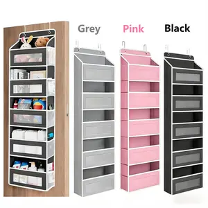 Over The Door Hanging Organizer Heavy Duty 5-Tier Storage Rack with 10 Large Clear & Mesh Pockets Space Saving Anti-Tilt Design for Bedroom Bathroom Nursery Dorm Closet DarkGrey Pink Black,New Year's Gift Plan