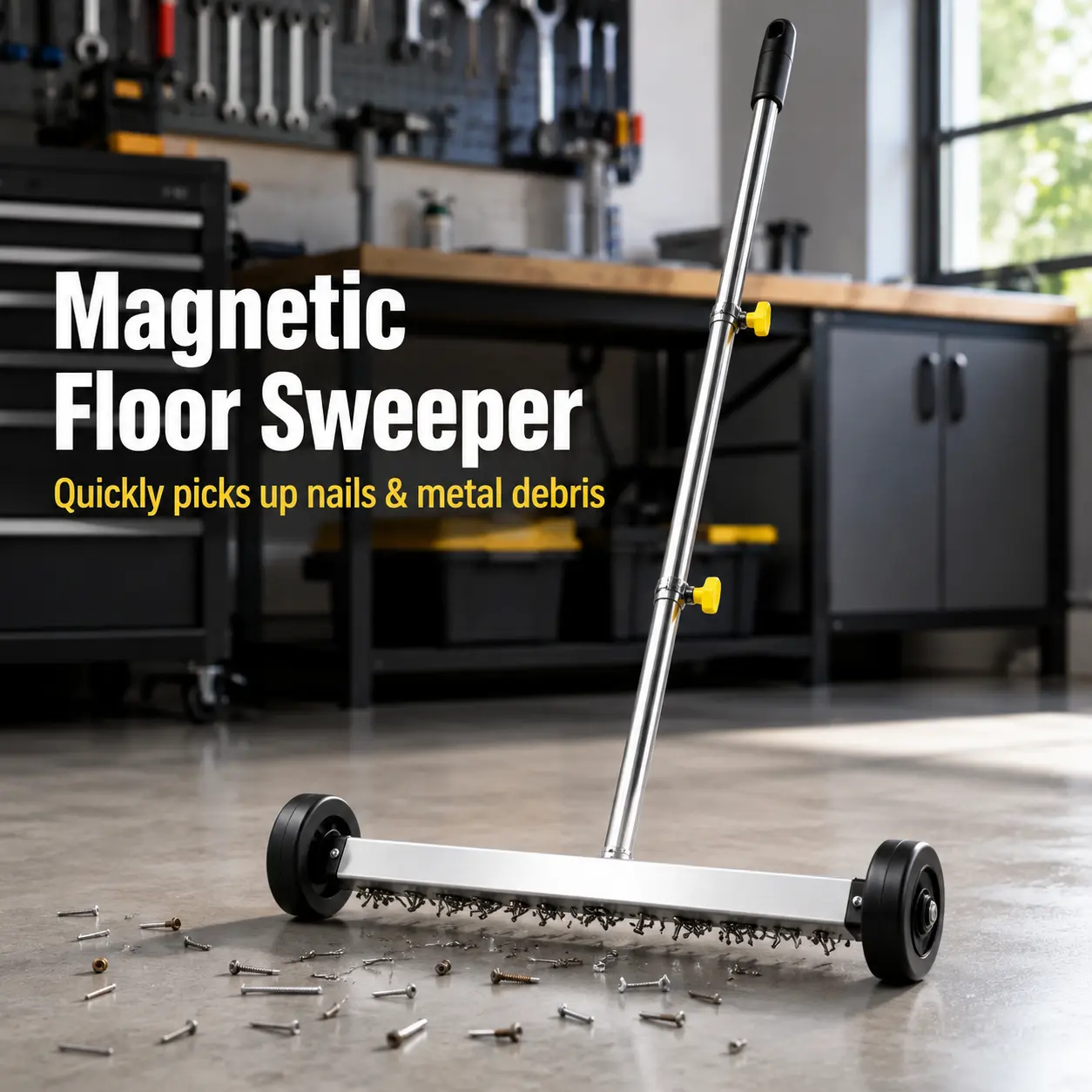 17 Inch Rolling Magnetic Sweeper, Telescoping Magnetic Pickup Tool for Nails, Screws & Metal Debris