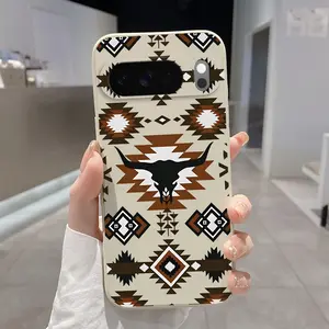 Rounded Edge Phone Case for Google Pixel 10 9 XL 8 7 Pro A Bull Skull Pattern Pattern Anti-Scratch Shockproof Soft Liquid Silicone Protective Cover Smartphone Casing
