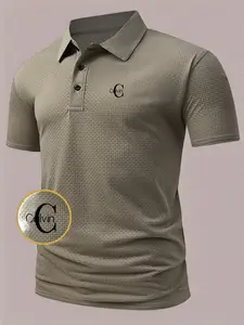 Summer Men's Stylish Print Polo Shirt, Cool Breathable Comfortable Fitted Casual Collared Short Sleeve Top, Lightweight Outdoor Wear in Various Colors