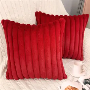 2 Pack 18x18 Square Velvet Faux Fur Throw Pillow Covers Cushion Cases for Home Sofa Bedroom Car Living Room Decor Red