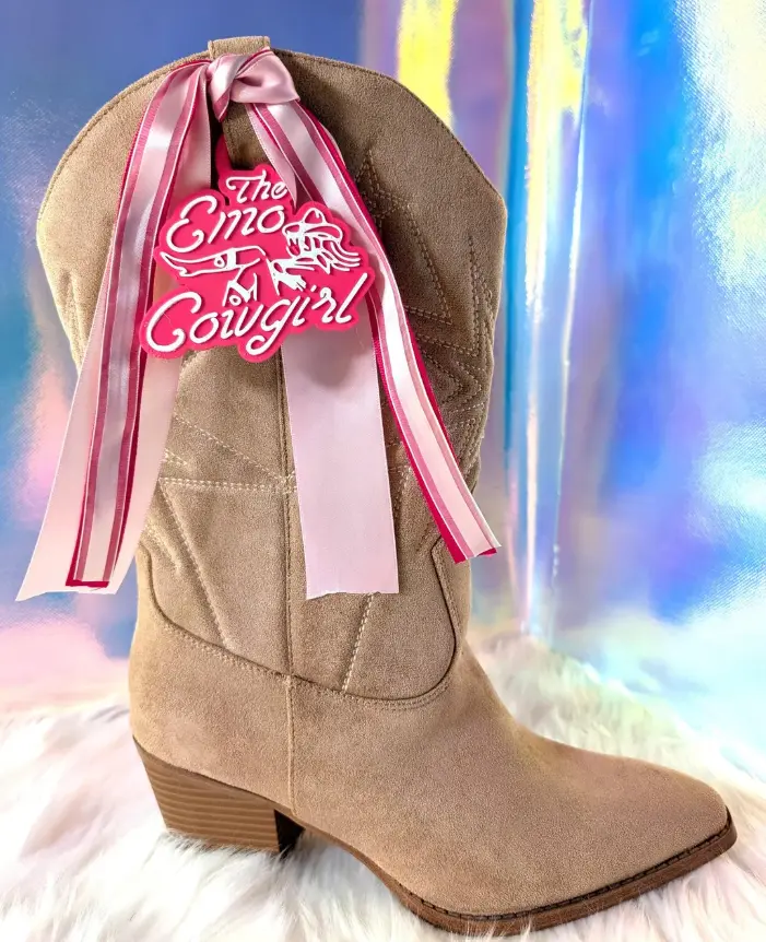 Megan Moroney Cloud 9 Inspired Emo Cowgirl Boot Charm (Pink with White Lettering)