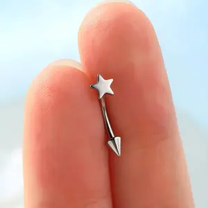OUFER BODY JEWELRY 16G Titanium High Polish Spike Star Piercing Ring - Non Tarnish Unisex Body Jewelry for Rook, Eyebrow, Vertical Labret, Non Tarnish Jewelry