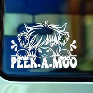 Cute Cow Vinyl Decal Peek-A-Moo Peaking Cow Car Sticker Farm Bumper Sticker Country Life Decoration Shaggy Highland Cow Decal