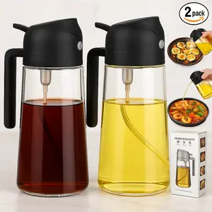 2 Pack Oil Dispenser Bottle for Kitchen,2 in 1 Oil Dispenser and Oil Sprayer,16.5oz/470ML Glass Spray Bottle with Premium Nozzle,Air Fryer Accessories for kitchen,Salad,Baking,BBQ,Frying oilspray Set Thick