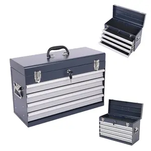21-Inch Heavy Duty Metal Tool Box, 4-Drawer Portable Chest with EVA Liners, Ball Bearing Slides, Lock, Top Handle, Vibration-Proof Design for Vehicle Storage
