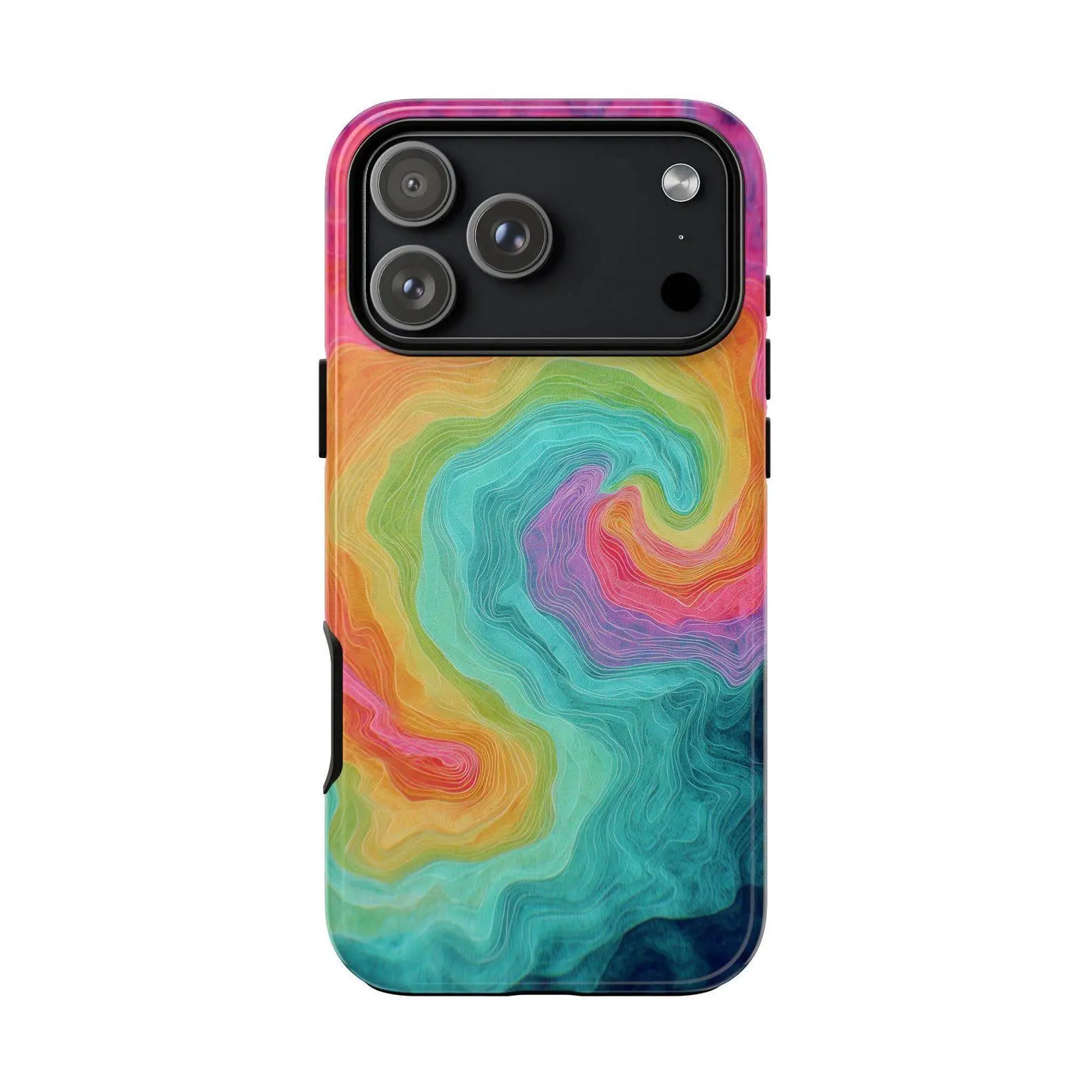 Abstract Teal Peach Tie Dye Wave Phone Case: iPhone 17 17e 16 15 14 13 12 Pro Max Air | Galaxy S26 | MagSafe Wireless Charging