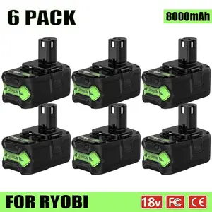 6-Pack 8000mAh Replacement for Ryobi 18V Batteries with Indicator Light for Li-Ion MAX P102 P103 P104 P105 P107  P109 P108 P122 Series Power Tools Precision Plunge Track Saw Guide Rail Powerful Electric Pressure Washer Foam Cannon screwdriver