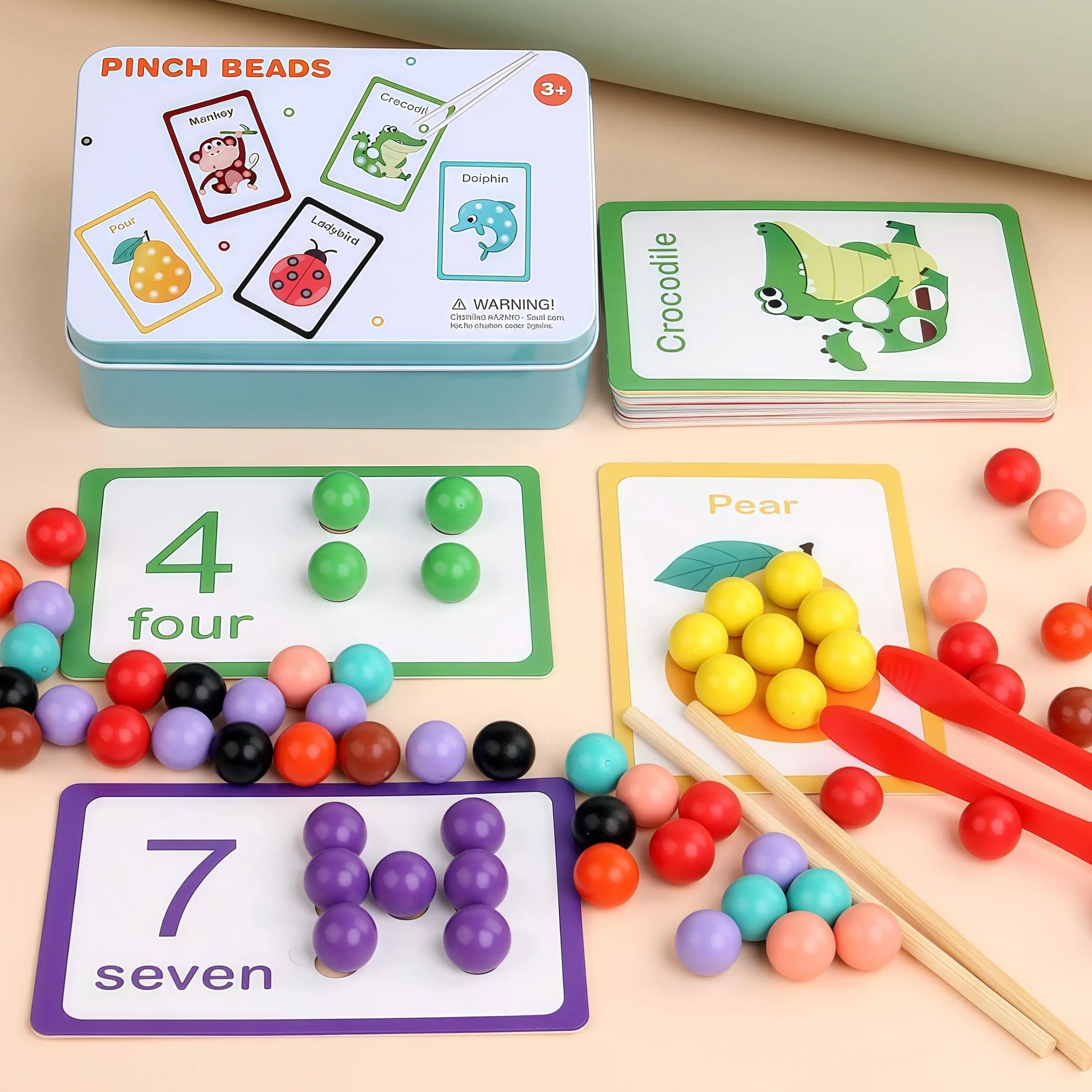 Color & Number Recognition Clip Beads Game, 1 Set Colorful Clip Beads Game, Early Education Matching Game, Educational Supplies for Boys & Girls