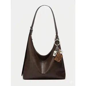 Women's Solid Color PU Leather Shoulder Bag, Simple Large-Capacity Crossbody Bag, Trendy High-quality Daily Commuting Bag, Girl Fashionable Shopping Bag
