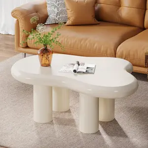 LITTLE TREE 39.3" White Cloud Coffee Table, Modern Irregular Center Tea Table with 4 Legs for Living Room