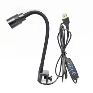 Aquarium Light, for Fish Tank Lighting and Decoration. Features 3 color modes (yellow, warm white, white), timer function, adjustable rotation angle, and clip-on design. Suitable for aquatic plants, ecosphere jars and corals.