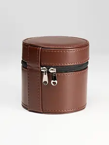 Circular Flip-Top Watch Box, Creative Zipper PU Leather Watch Case, Travel Handy Watch Storage Box, Elegant Design for Watches