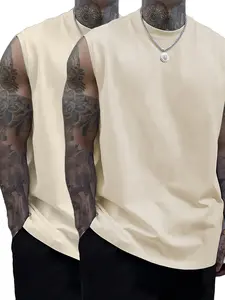 Unisex Heavyweight Solid Color Sleeveless Vest Set, Loose Fit Shoulder Drop Design, Breathable Sweat Absorbing, Streetwear Essentials