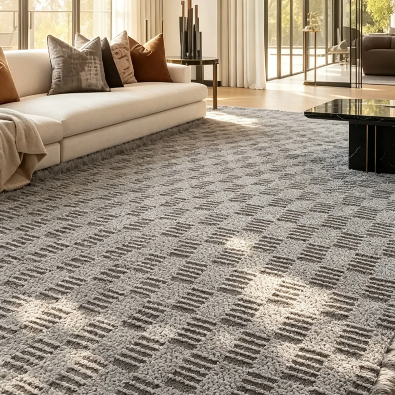 【DealsforYouDays】Minimalist Textured Indoor Area Rug - Embossed Fiber, Waterproof, Washable, Soft, Fluffy Skin-Friendly, Non-Shedding Carpet for Living Rooms, Bedroom