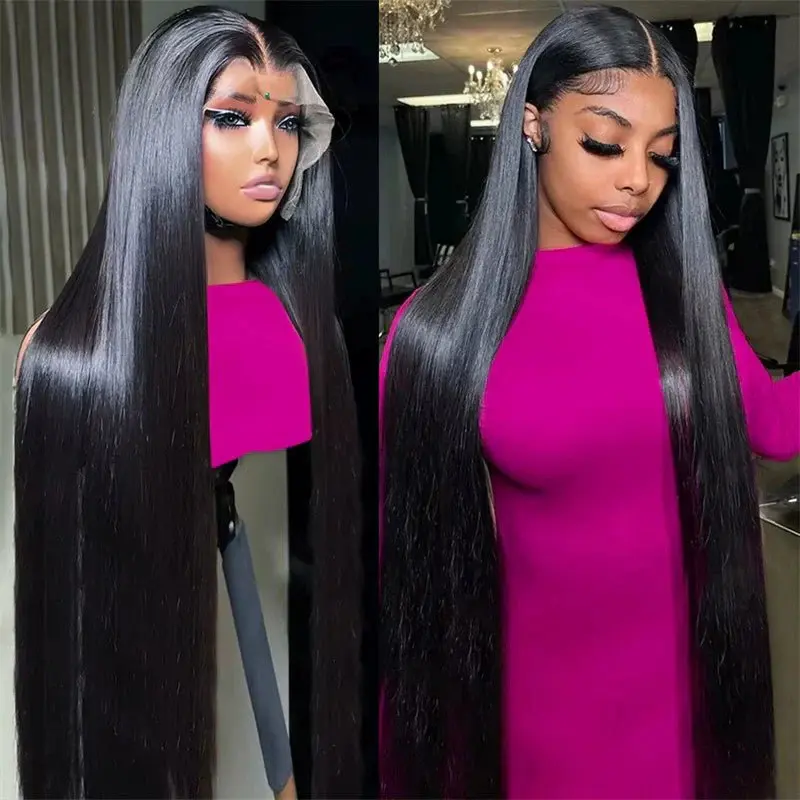 Lemoda Hair 13x6 Lace Frontal Wigs Straight Hair HD Lace  210% Density Human Hair Wigs 40 Inch Long Inches Brazilian Virgin Hair Invisible 0.1mm Ultra-thin Frayed Ends Tiny Knots summerwins