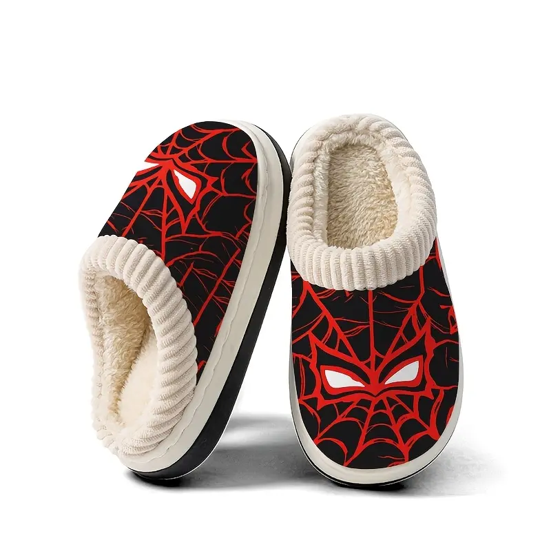Kids Halloween Slippers- Cute Spider Web Printed Slippers, Durable Non-Slip Plush Indoor Slippers Suitable for Boys Girls, Warm and Comfortable Slippers for Winter, Cozy for Home, Exquisite Slippers