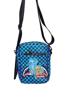 SG Blue and Black Pattern Trendy Crossbody Bag, Casual Fashion Shoulder Bag, Unisex, Korean, American, Japanese Style