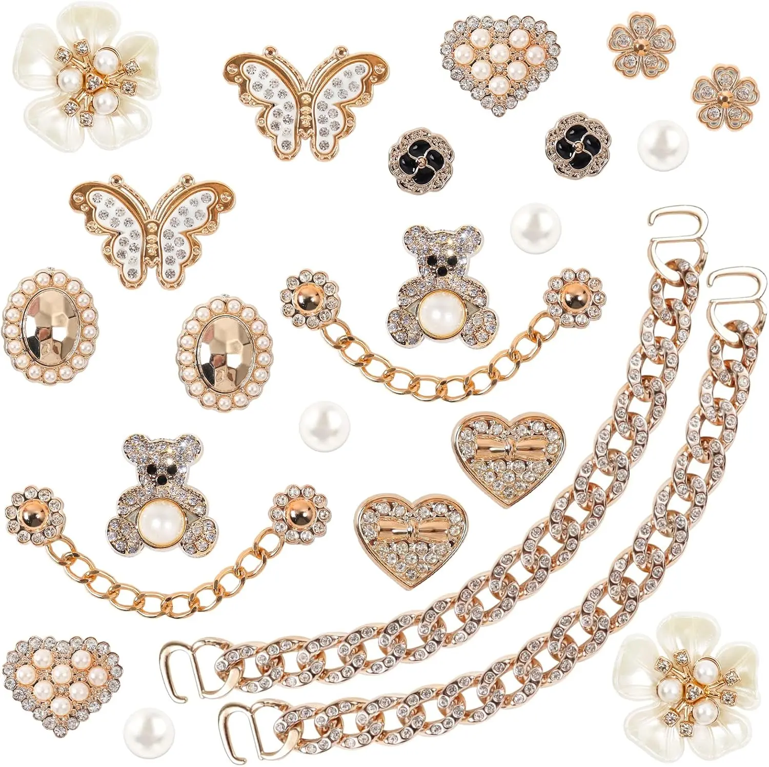 Bling Shoe Charms Bling Chain Shoes Charmccessories for Women Pearl Flower Clog Shoes Decoration Crystal Rhinestone Shoe Charm Cute Decor for Party Birthday Gifts