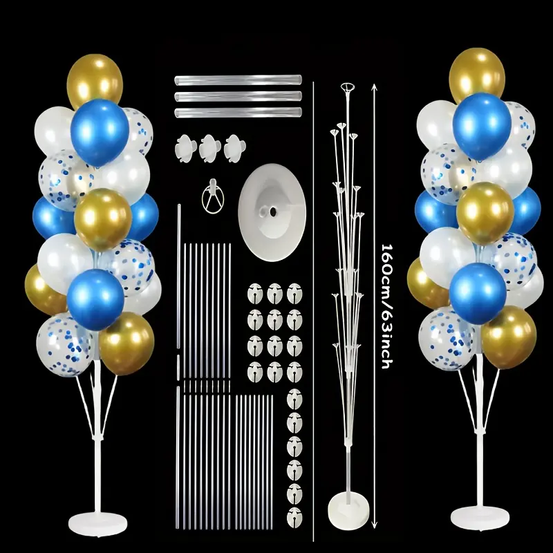 Christmas 63-Inch 19-Balloon Stand Set, 2pcs Kit with Base for Table and Floor Use, Balloon Arch Decor Holder for Birthday Wedding Graduation Party Centerpiece, Sturdy PP Pole, Easy Assembly