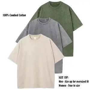 3 Pack Acid Wash Unisex Oversized Cotton T-Shirt Crew Neck Half Short Sleeve Summer Top Casual Loose Fit Solid Streetwear Comfortable Tees Basic Womenswear Shortsleeve Tshirt