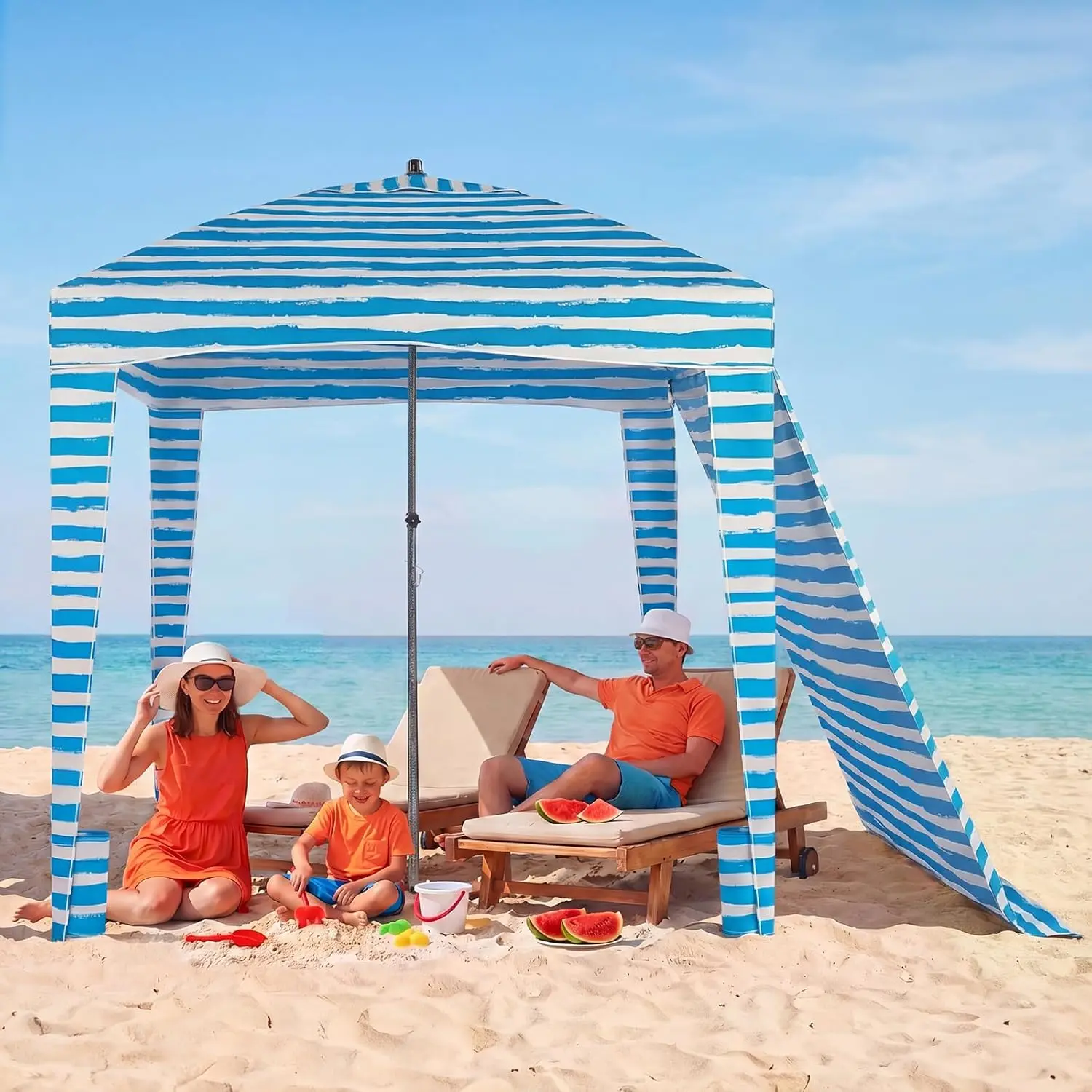 UPF 50+ 6'*6' Easy Setup Beach Cabana Tent Sun Shelter - Wind Resistant Cool Canopy Sun Shade with Side Wall for Whole Family