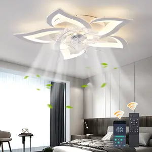 Ceiling Fans with Lights Remote Control, White, 6 Speeds 3 Light Color Lighting Low Profile Flush Mount Modern Ceiling Fan for Kitchen Bedroom