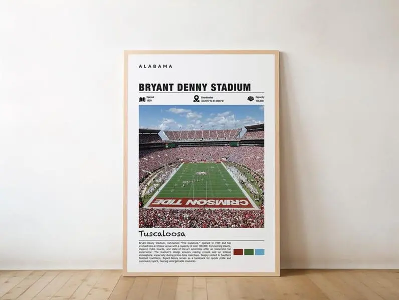 Bryant–Denny Stadium Print – Alabama Poster, Tuscaloosa Views, Stadium Art, Urban Charm, Football Arena, Sports Venue, Tuscaloosa Poster.