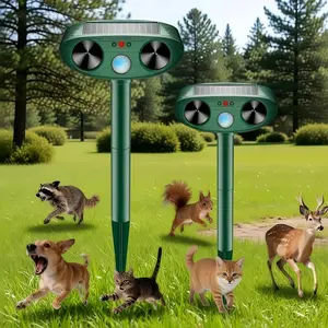 2026 Upgraded Solar Ultrasonic Animal Repellent Outdoor, Deer Repellent Devices Waterproof, Cat Repellent Outdoor with Motion Sensor Flash Light, Squirrel Raccoon Skunk Deterrents for Yard - 2 Packs