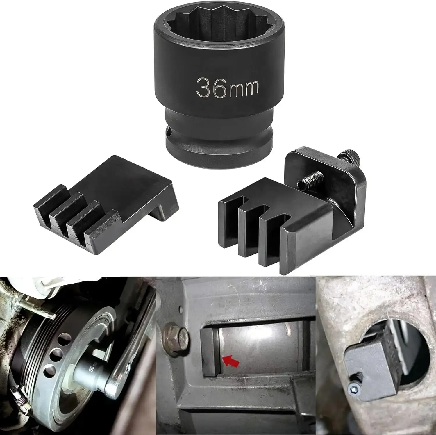 22100 Flywheel Locking Tool & 36mm 3/4" Square Drive Harmonic Balancer Socket, Anti-Rust CRV Steel Engine Repair Tool for 6.6L Duramax Engine