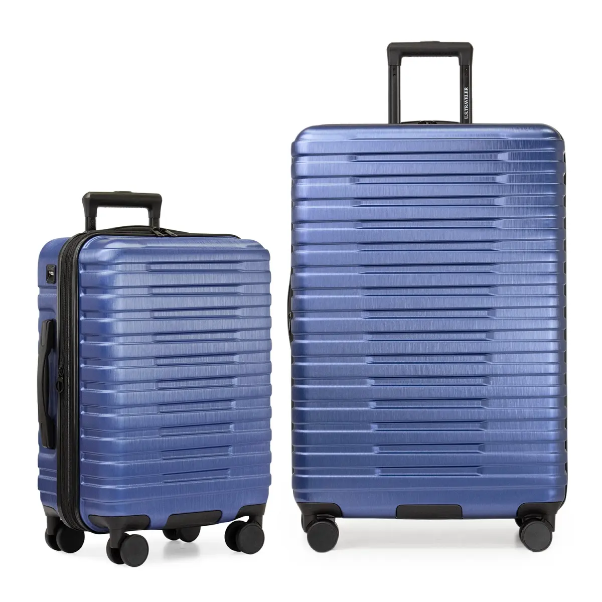 U.S Traveler US09181N2 2-Piece Boren Hardside Rugged Spinner Luggage Set - 22in & 30in, USB Port, Navy, Carry-On, Durable, Expanding, 4-Wheel, Handles Luggage Sets, Carry-On Luggage Sets