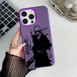 Black B-Bleachs K-Kurosaki Ichigo Phone Case For iPhone 17-12 Pro Max, Hollow Laser Aurora Case Iridescent Gradient, Smooth Matte Durable Scratch-Resistant, Anti-Fingerprint Protective Cover, Shimmer Effect, Gift Men Women