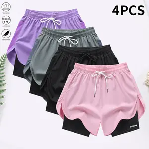 Set of 4 women’s casual athletic shorts: lined shorts with drawstring and elastic waistband; suitable for running, fitness, and leisure sports; women’s shorts, athletic shorts, summer shorts