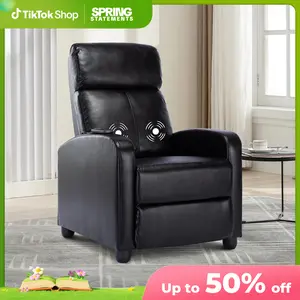 EBELLO PU Leather Massage Recliner Chair Recliner Chairs, Modern Padded Seat Reclining Chair Single Sofa for Living Room, Adjustable Home Theater Seating Office