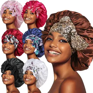 2PCS Mix Satin Nightcap Hot-selling Wide-brimmed Long-tail Streamer Printed Large Round Hat